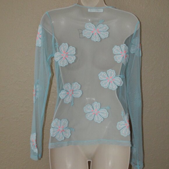 $350 Sz S AnnaCoco Anna Coco Hawaii Blue Nylon Patchwork Swim Beach Top Cover Up - Picture 7 of 8